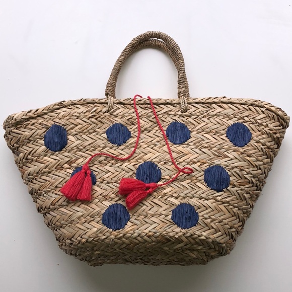 Joules Handbags - Joules Polka Dot Seagrass Tote